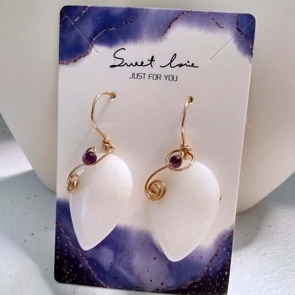 White & Amethyst Statement Earrings ~ OOAK Feminine Allure ~ Dreamy Goddess - Picture 1 of 8